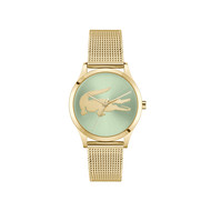 Montre LACOSTE crocodelle femme Acier doré jaune cadran vert bracelet maille milanaise