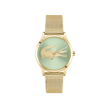 Montre LACOSTE crocodelle femme Acier doré jaune cadran vert bracelet maille milanaise