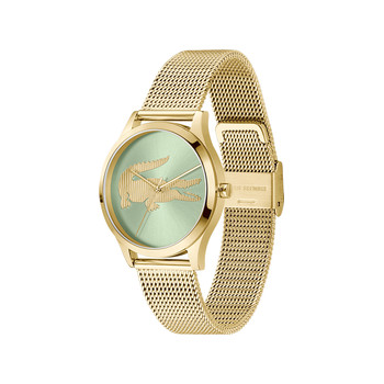Montre LACOSTE crocodelle femme Acier doré jaune cadran vert bracelet maille milanaise