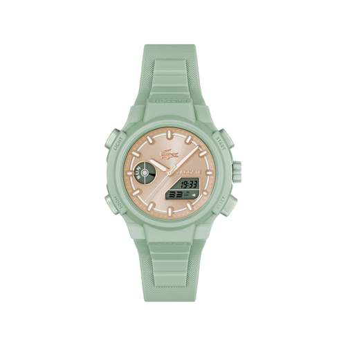 LACOSTE lc33 dames groen horloge beige wijzerplaat siliconen armband