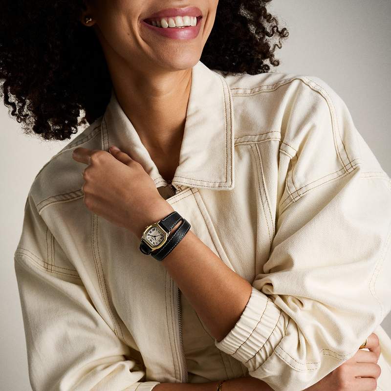 FOSSIL harlow ladies watch black leather strap - view worn 1