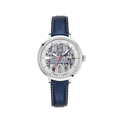 Montre PIERRE LANNIER coeur battant femme automatique, bracelet cuir bleu - vue 1