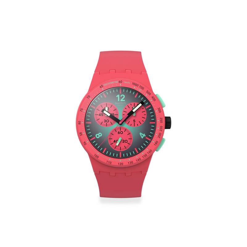 Montre SWATCH essentials mixte cadran rose bracelet silicone vert - vue 1