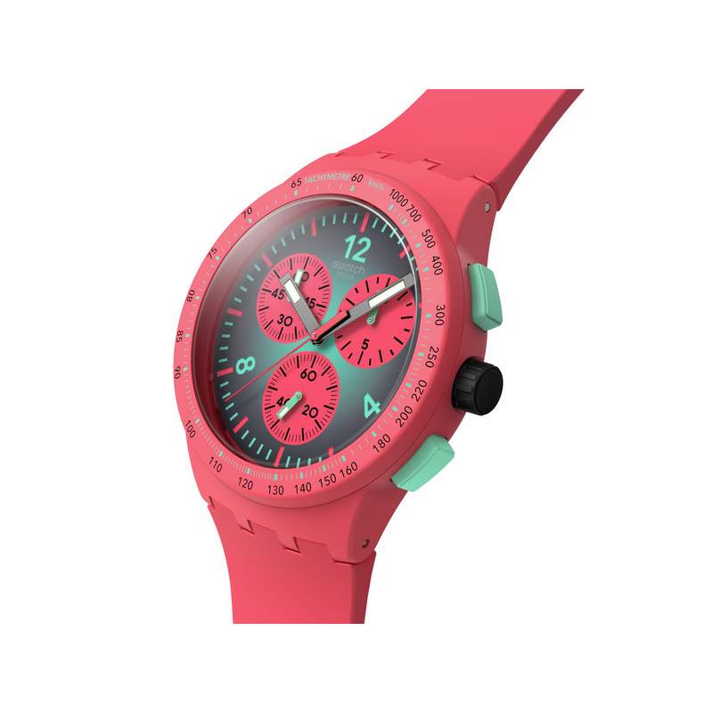 Montre SWATCH essentials mixte cadran rose bracelet silicone vert - vue 2