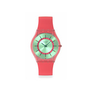 Montre SWATCH essentials mixte cadran vert bracelet silicone rouge