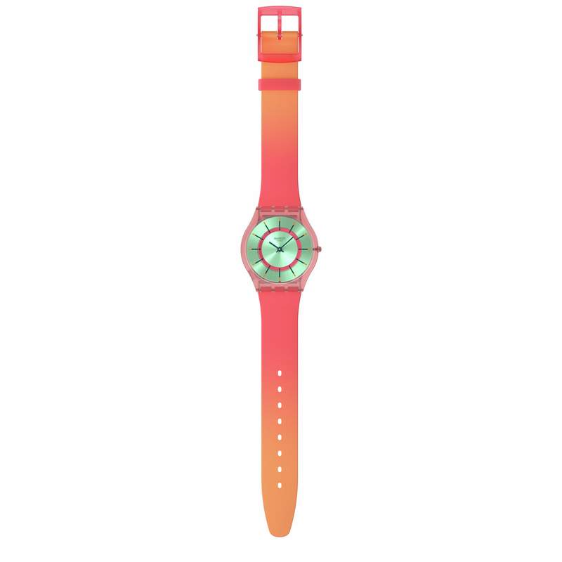 Montre SWATCH essentials mixte cadran vert bracelet silicone rouge - vue D1