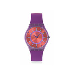 Montre SWATCH Essentials mixte cadran rouge bracelet silicone violet - vue 1