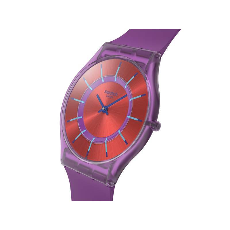 Montre SWATCH Essentials mixte cadran rouge bracelet silicone violet - vue 2