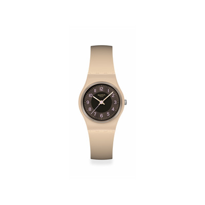 SWATCH essentials dameshorloge bruine wijzerplaat bruine siliconen band