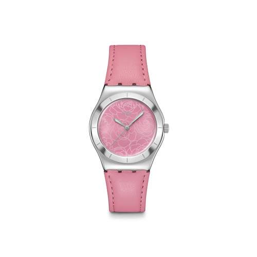 SWATCH blossom time pink dial ladies watch pink animal leather strap