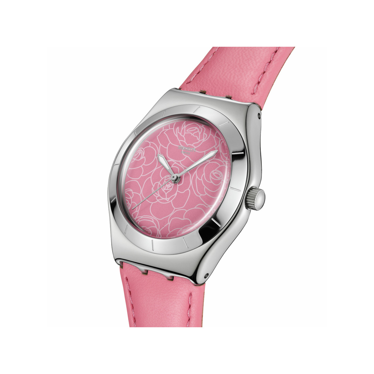 Montre SWATCH blossom time cadran rose femme bracelet cuir animal rose - vue 2