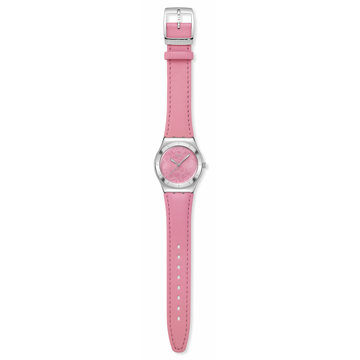 Montre SWATCH blossom time cadran rose femme bracelet cuir animal rose - vue D1