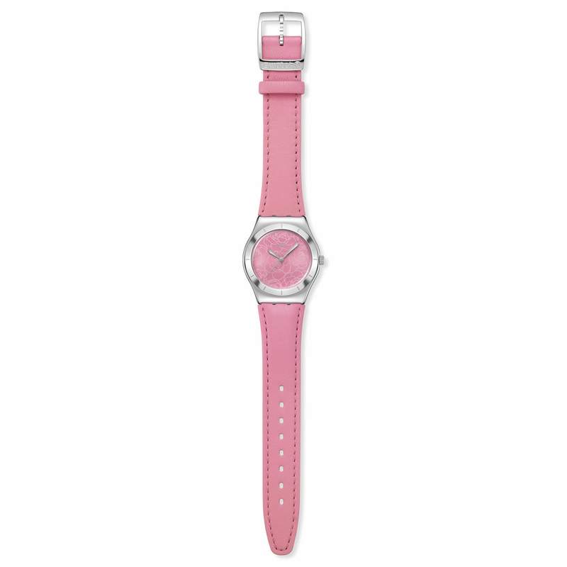 Montre SWATCH blossom time cadran rose femme bracelet cuir animal rose - vue D1