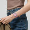 Montre SWATCH blossom time cadran rose femme bracelet cuir animal rose - vue Vporté 3