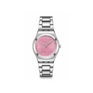 Montre SWATCH blossom time femme cadran rose bracelet acier inoxydable gris