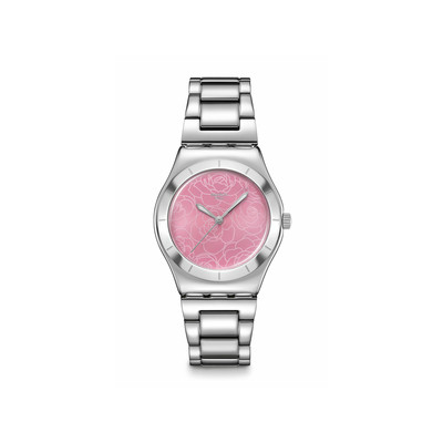 Montre SWATCH blossom time femme cadran rose bracelet acier inoxydable gris - vue 1