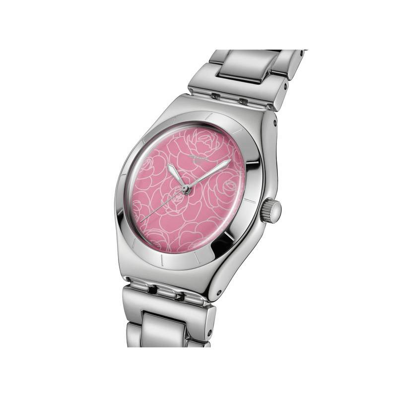 Montre SWATCH blossom time femme cadran rose bracelet acier inoxydable gris - vue 2