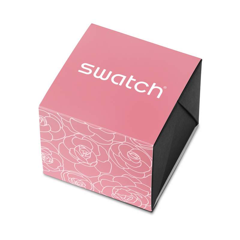 Montre SWATCH blossom time femme cadran rose bracelet acier inoxydable gris - vue D1