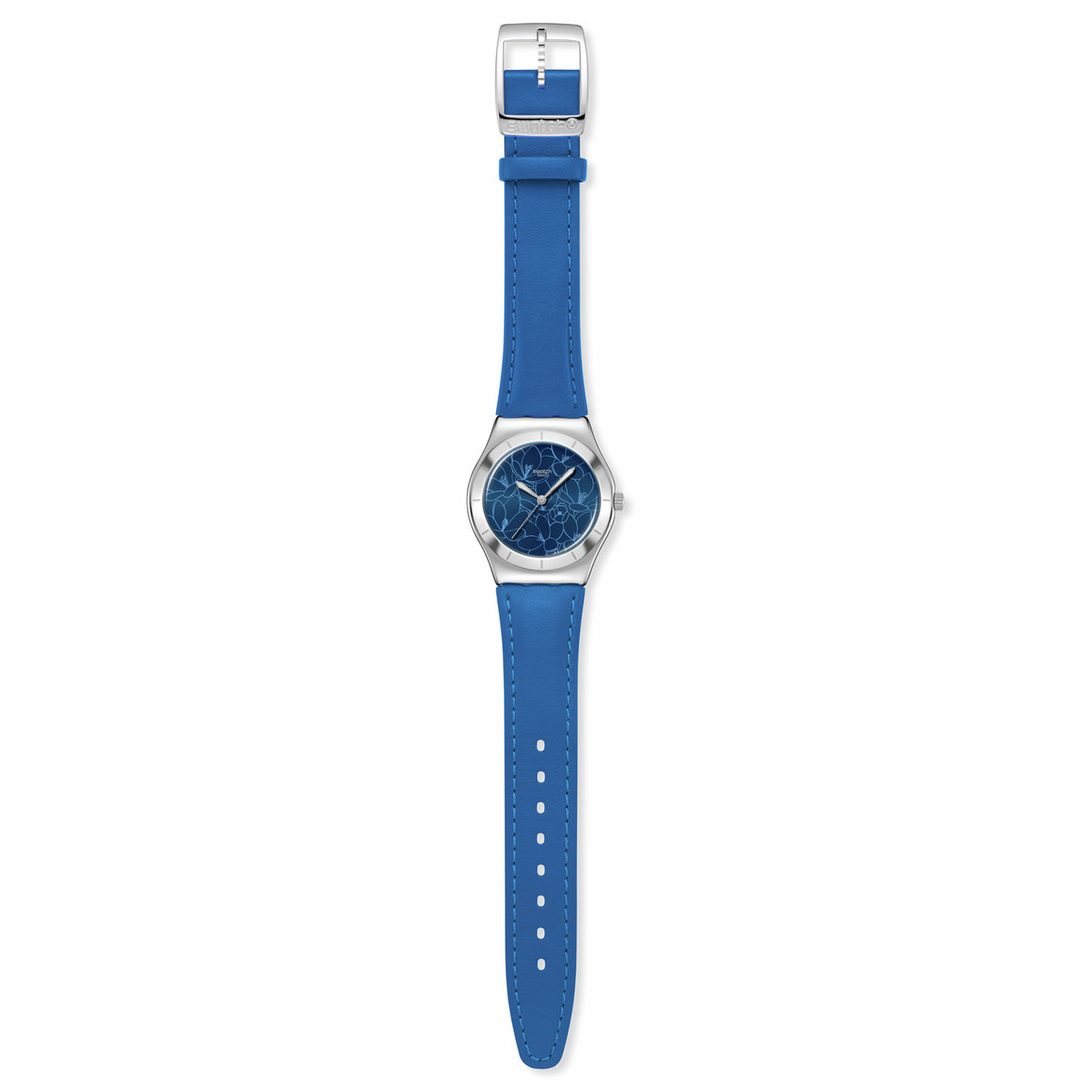 Montre SWATCH blossom time femme cadra bleu bracelet cuir animal bleu - vue D1