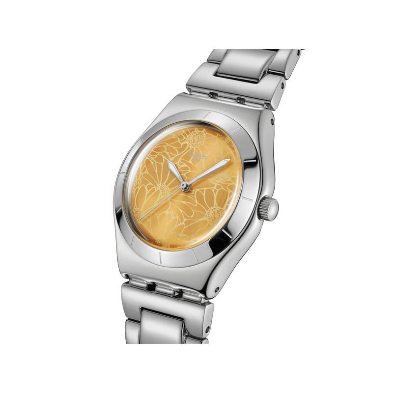 Montre SWATCH blossom time femme cadran jaune bracelet acier inoxydable - vue 2