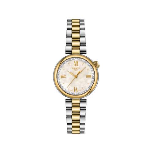 TISSOT T-LADY DESIR dameshorloge met parelmoeren wijzerplaat en tweekleurige PVD armband