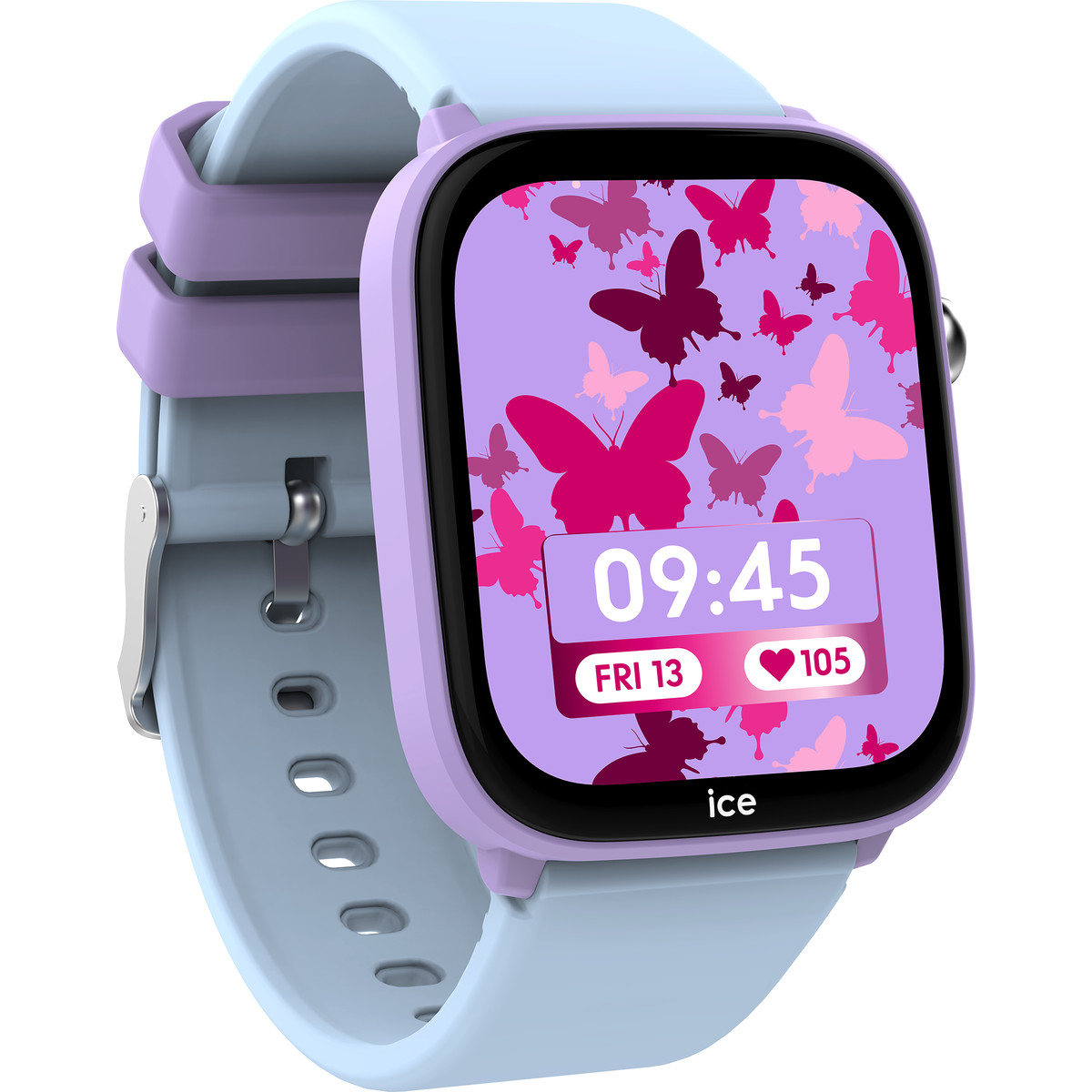 Montre ICE WATCH ice smart junior 3.0 fm enfant connecté, boîtier plastique violet, bracelet silicone bleu - vue D2