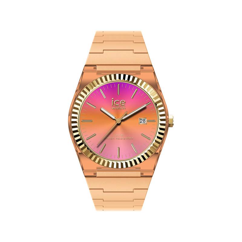 Montre ICE WATCH ice power pw1 femme analogique, boîtier plastique orange, lunette dorée, bracelet silicone orange - vue 1