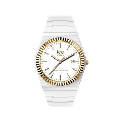Montre ICE WATCH ice power pw1 mixte analogique, boîtier plastique blanc, lunette dorée, bracelet silicone blanc