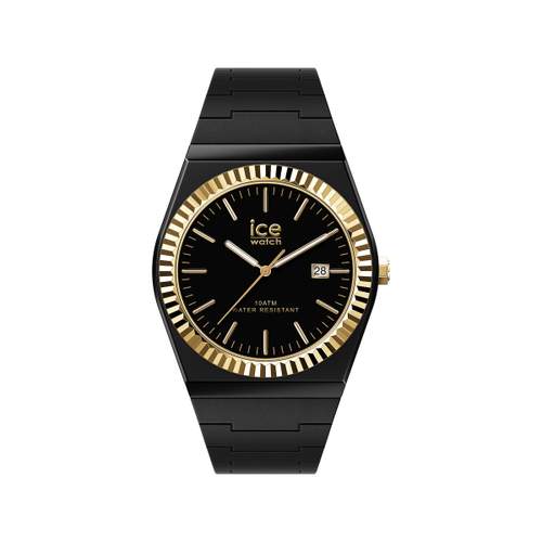 Montre ICE WATCH ice power pw1 mixte analogique, boîtier plastique noir, lunette dorée, bracelet silicone noir