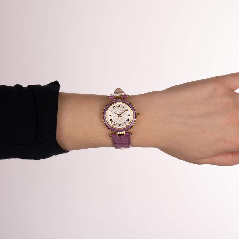 Montre BALMAIN haute elegance femme bracelet cuir vernis parme - vue porté 2