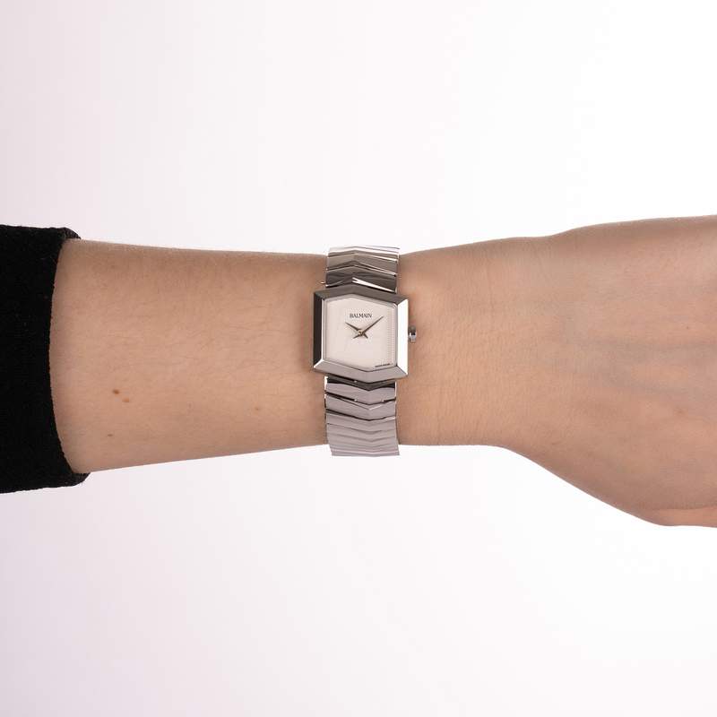 Montre BALMAIN taffetas femme bracelet acier inoxydable gris - vue porté 2