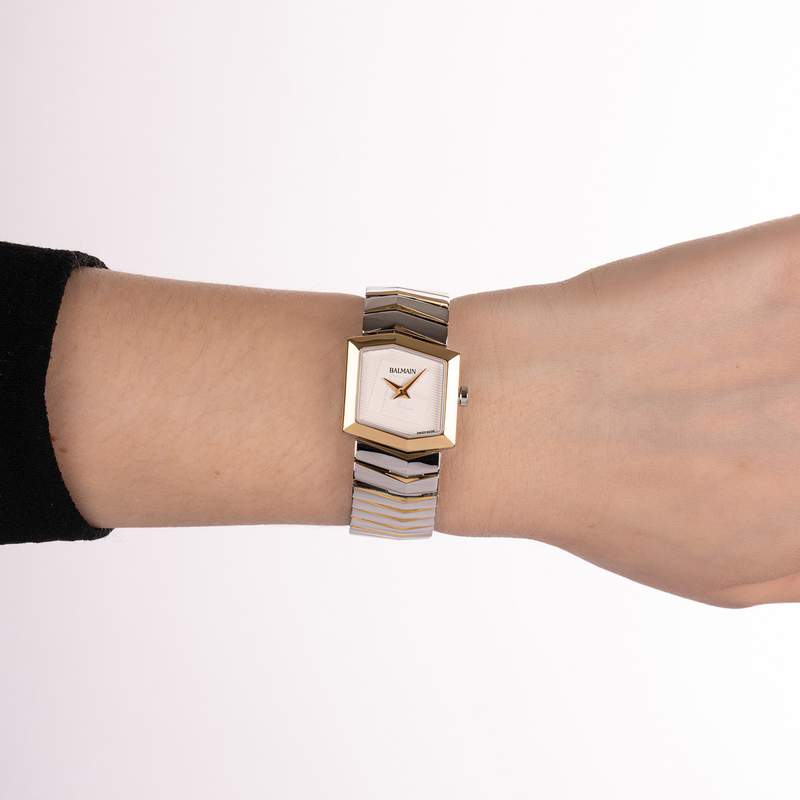 Montre BALMAIN taffetas femme bracelet acier inoxydable bicolore jaune - vue porté 2