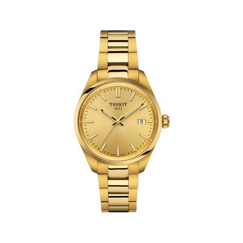 Montre TISSOT PR100 mixte cadran doré bracelet PVD doré