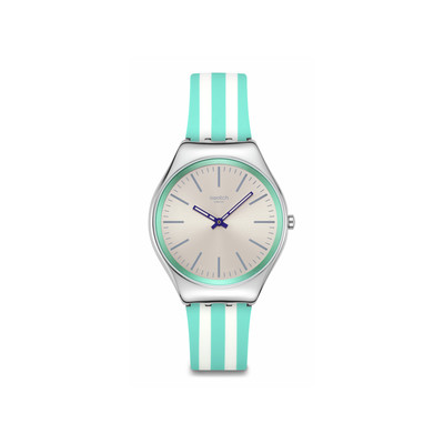 Montre SWATCH Essentials femme, boitier gris, cadran gris, bracelet silicone vert - vue 1