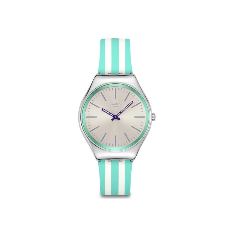 Montre SWATCH Essentials femme, boitier gris, cadran gris, bracelet silicone vert - vue 1