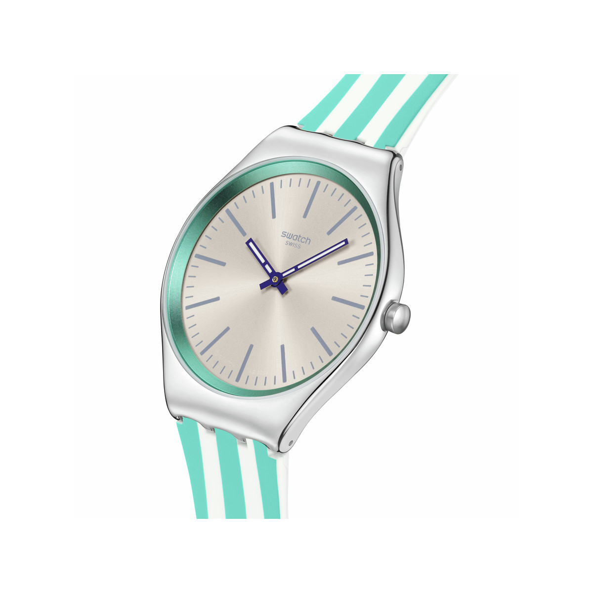 Montre SWATCH Essentials femme, boitier gris, cadran gris, bracelet silicone vert - vue 2
