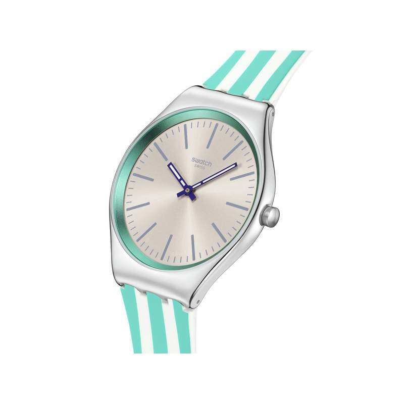 Montre SWATCH Essentials femme, boitier gris, cadran gris, bracelet silicone vert - vue 2