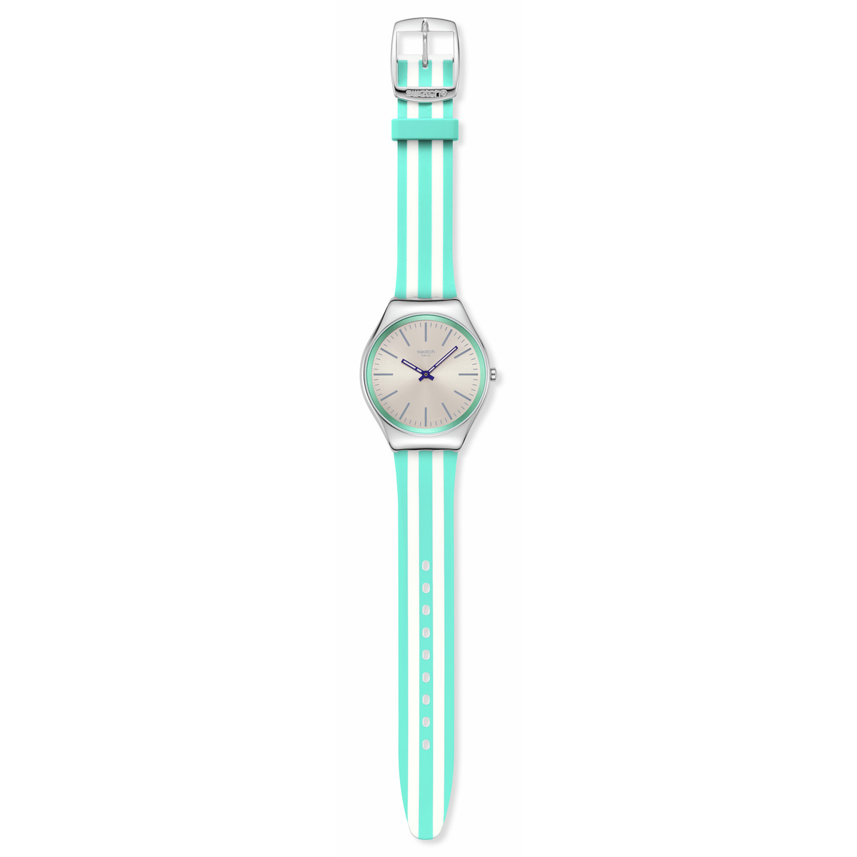 Montre SWATCH Essentials femme, boitier gris, cadran gris, bracelet silicone vert - vue D1