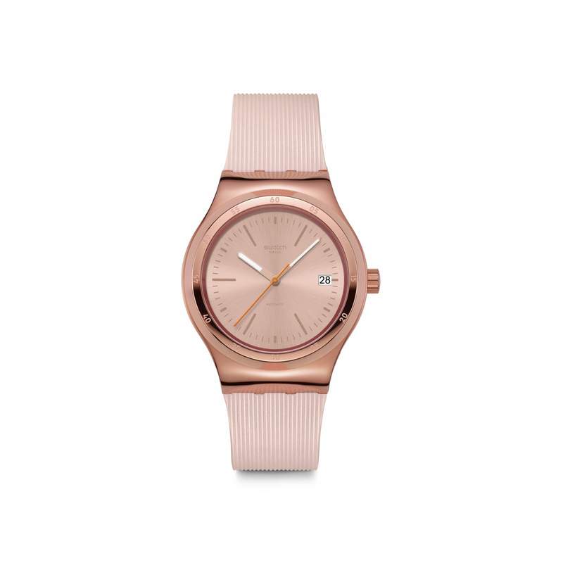 Montre SWATCH Essentials femme automatique, cadran rose, bracelet silicone rose - vue 1