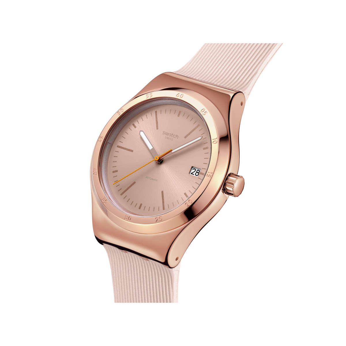 Montre SWATCH Essentials femme automatique, cadran rose, bracelet silicone rose - vue 2