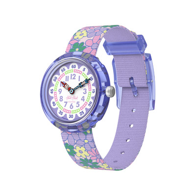 Montre FLIK FLAK let's get artsy enfant cadran blanc bracelet pet recycle violet