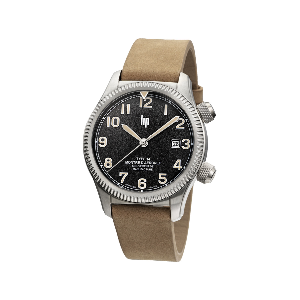 Montre LIP MANUFACTURE type 14 homme automatique, bracelet cuir beige