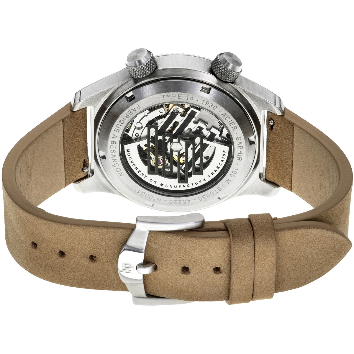 Montre LIP MANUFACTURE type 14 homme automatique, bracelet cuir beige - vue 3