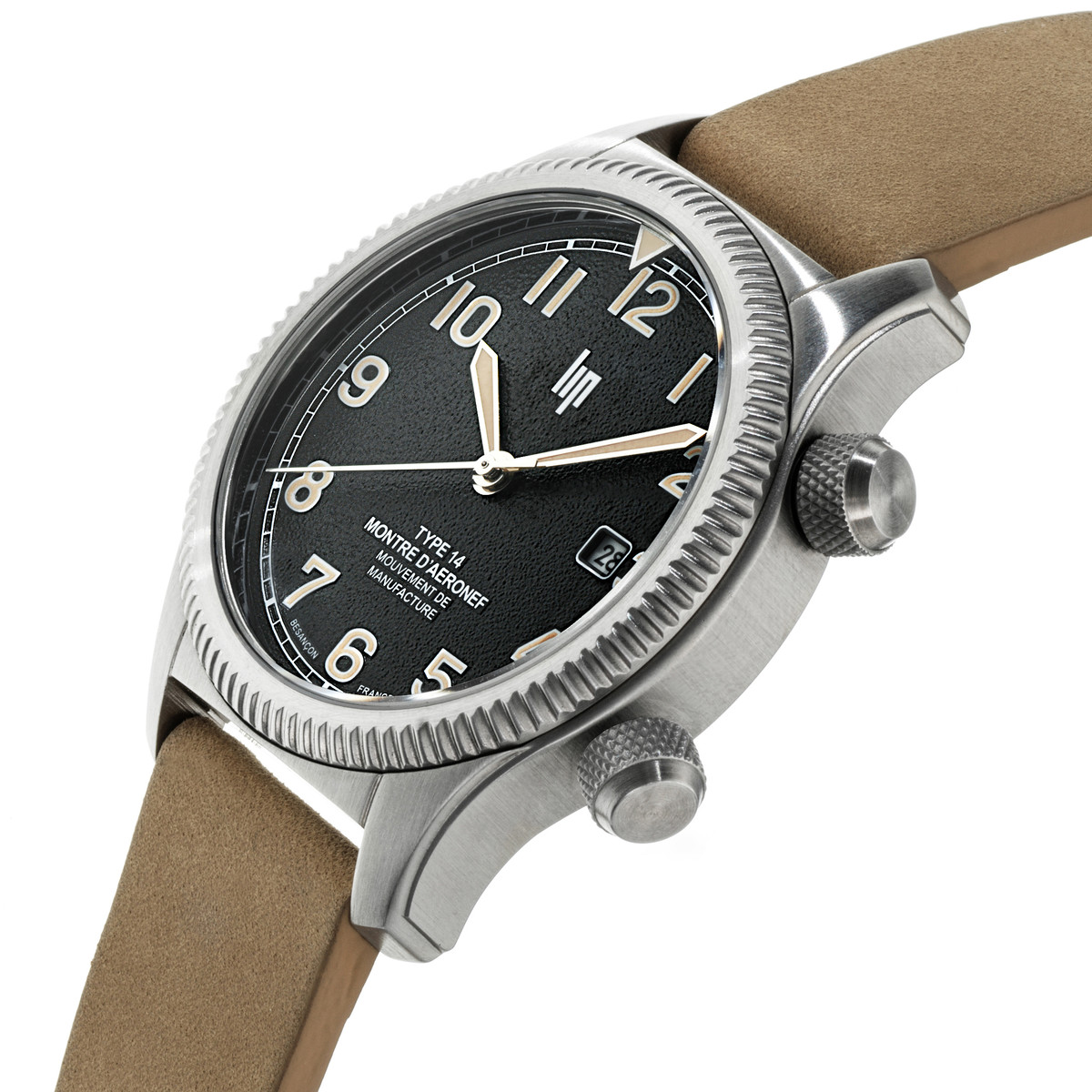 Montre LIP MANUFACTURE type 14 homme automatique, bracelet cuir beige - vue D2