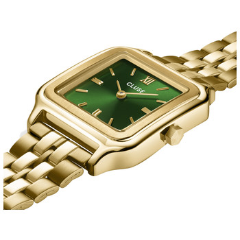CLUSE Gracieuse dameshorloge met groene wijzerplaat en gouden roestvrijstalen horlogeband