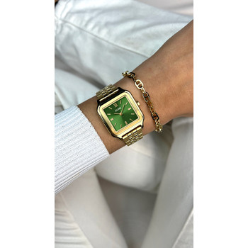 CLUSE Gracieuse dameshorloge met groene wijzerplaat en gouden roestvrijstalen horlogeband