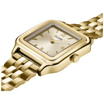 CLUSE Gracieuse dameshorloge met gele wijzerplaat en gouden roestvrijstalen armband