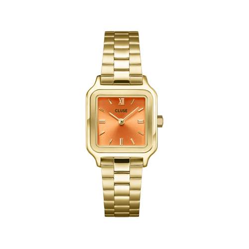 Montre CLUSE Gracieuse Petite femme cadran orange, bracelet acier doré