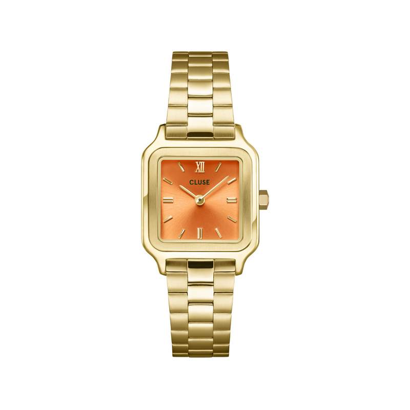Montre CLUSE Gracieuse Petite femme cadran orange, bracelet acier doré - vue 1