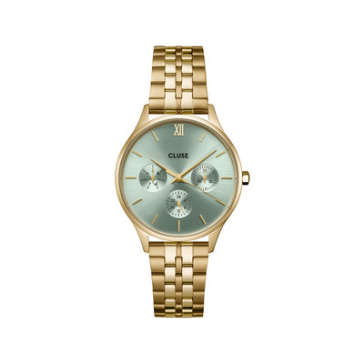 Montre CLUSE Minuit Multifunction femme cadran vert bracelet acier doré - vue 1
